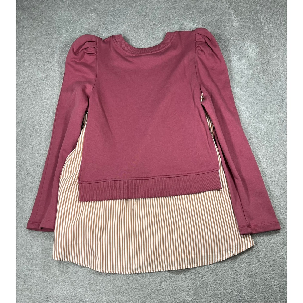 Maeve Anthropologie Mixed Media Puff Sleeve Striped Layered Sweatshirt XL Mauve - Picture 10 of 10